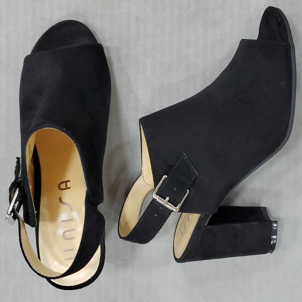 Unisa Trumann shoes women's 7 black faux suede open toe sling back block heel